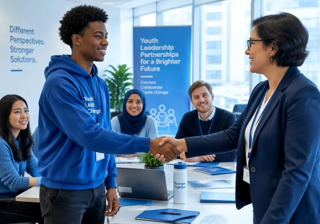 A young leader shaking hands with an organisation representative